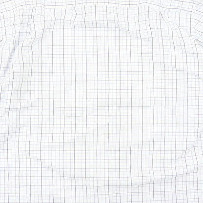 Marks and Spencer Mens White Check Polyester Button-Up Size 16.5 Collared Button