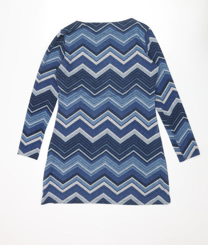 Lily Originals Womens Blue Boat Neck Geometric Polyester Pullover Jumper Size 12