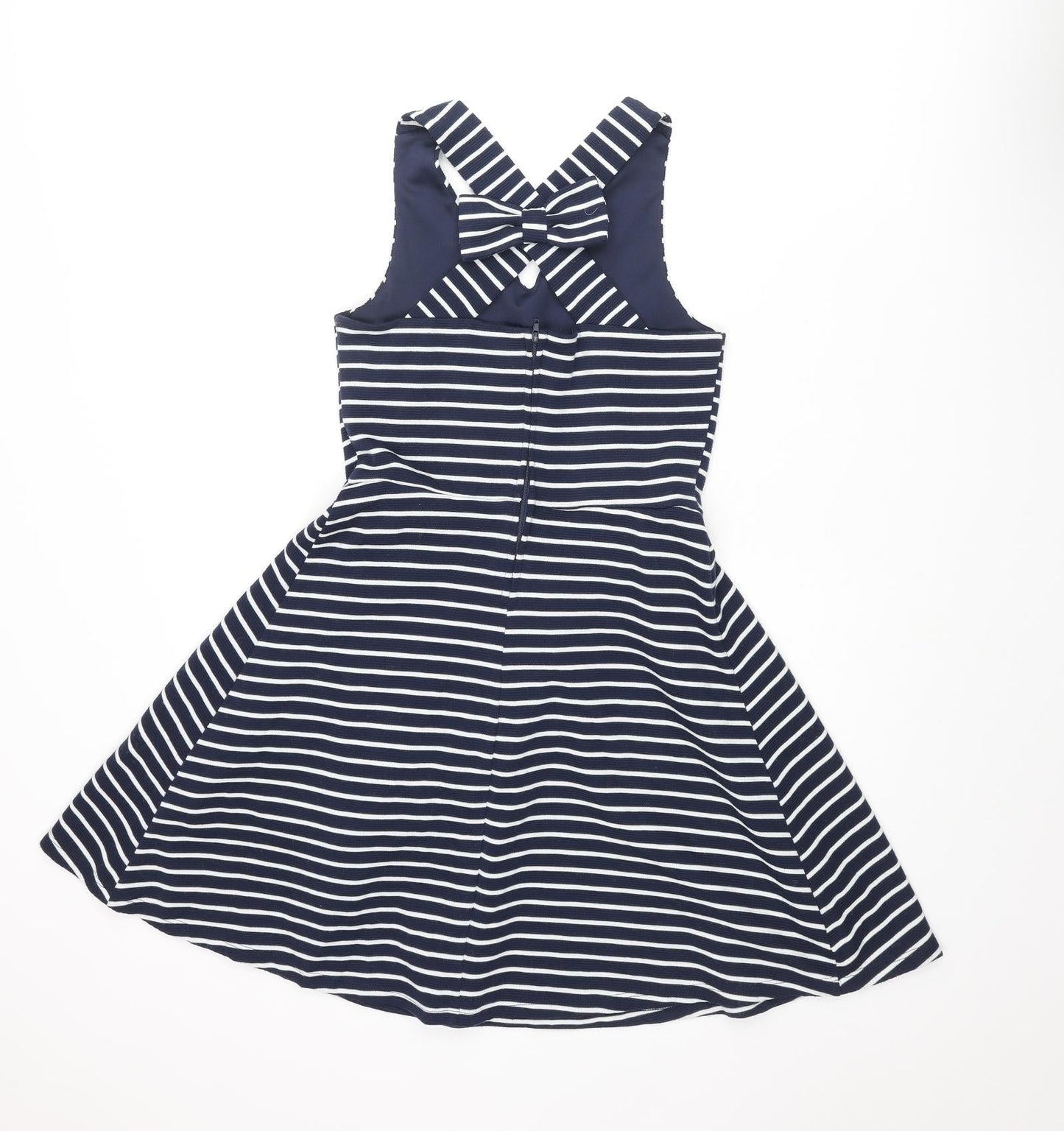 Zunie Girls Blue Striped Polyester A-Line Size 14 Years Scoop Neck Snap - Bow