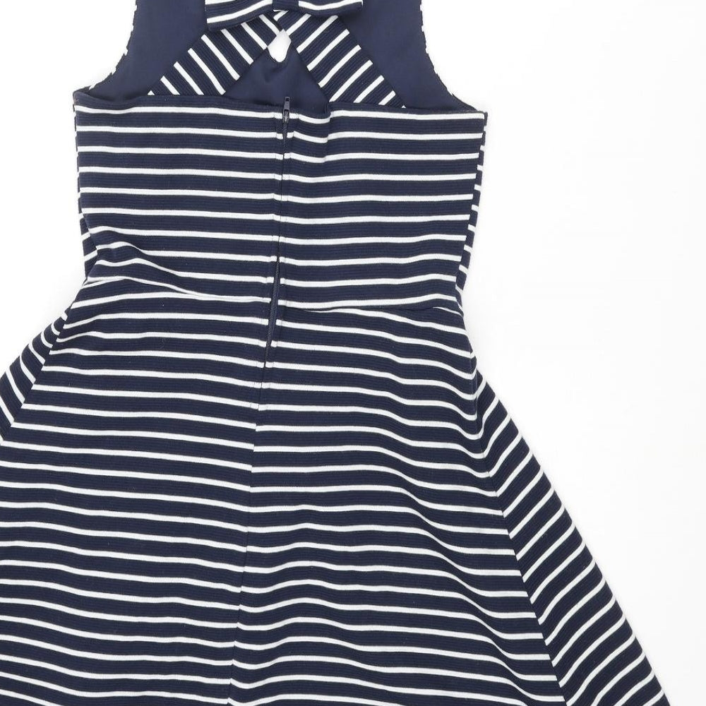 Zunie Girls Blue Striped Polyester A-Line Size 14 Years Scoop Neck Snap - Bow