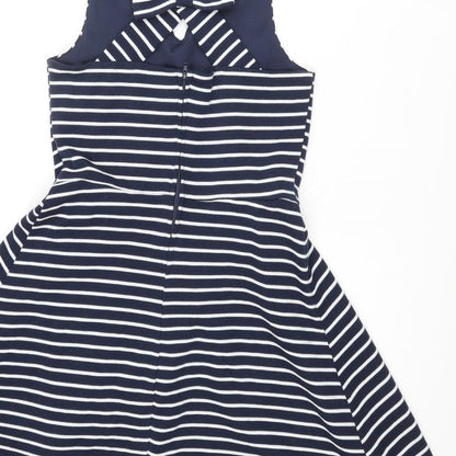 Zunie Girls Blue Striped Polyester A-Line Size 14 Years Scoop Neck Snap - Bow