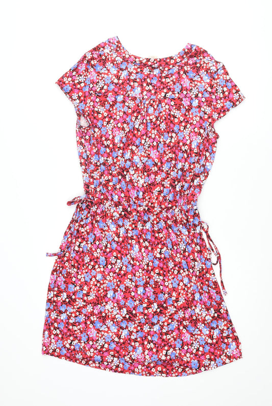 Mauvette Womens Multicoloured Floral Viscose Shift Size 14 V-Neck Pullover - Drawstring