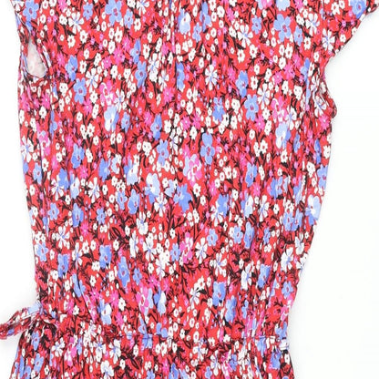 Mauvette Womens Multicoloured Floral Viscose Shift Size 14 V-Neck Pullover - Drawstring
