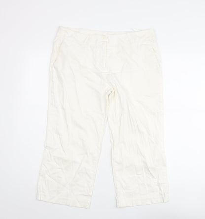 Editions Womens White Cotton Cropped Trousers Size 12 L21 in Regular Zip