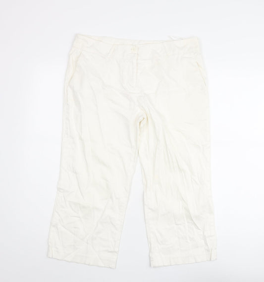 Editions Womens White Cotton Cropped Trousers Size 12 L21 in Regular Zip