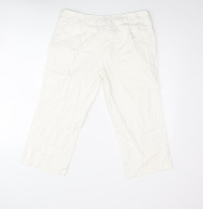 Editions Womens White Cotton Cropped Trousers Size 12 L21 in Regular Zip