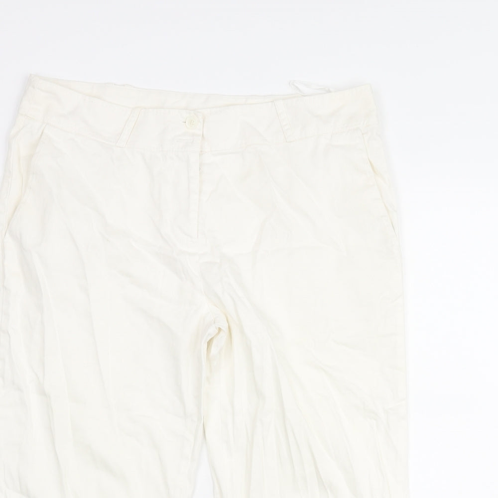 Editions Womens White Cotton Cropped Trousers Size 12 L21 in Regular Zip