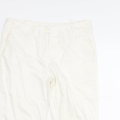 Editions Womens White Cotton Cropped Trousers Size 12 L21 in Regular Zip