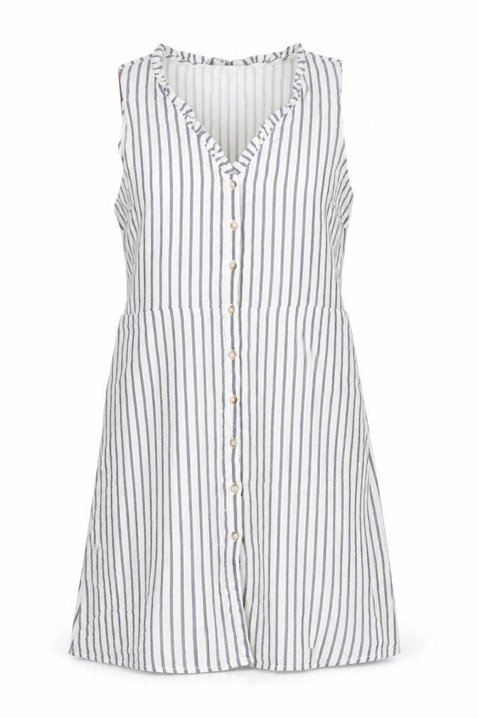 Vera Moda Womens White Striped Cotton Shift Size L V-Neck Button - Frill