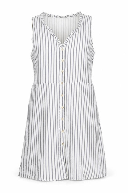 Vera Moda Womens White Striped Cotton Shift Size L V-Neck Button - Frill