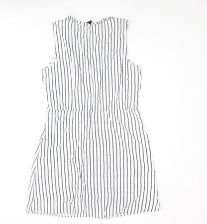 Vera Moda Womens White Striped Cotton Shift Size L V-Neck Button - Frill
