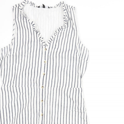 Vera Moda Womens White Striped Cotton Shift Size L V-Neck Button - Frill