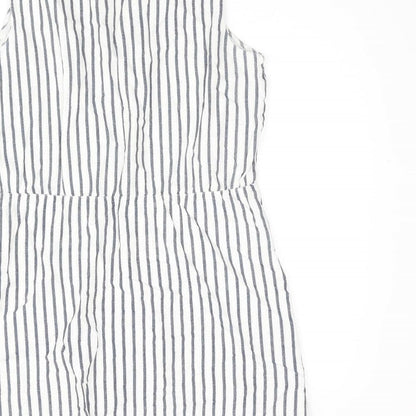 Vera Moda Womens White Striped Cotton Shift Size L V-Neck Button - Frill