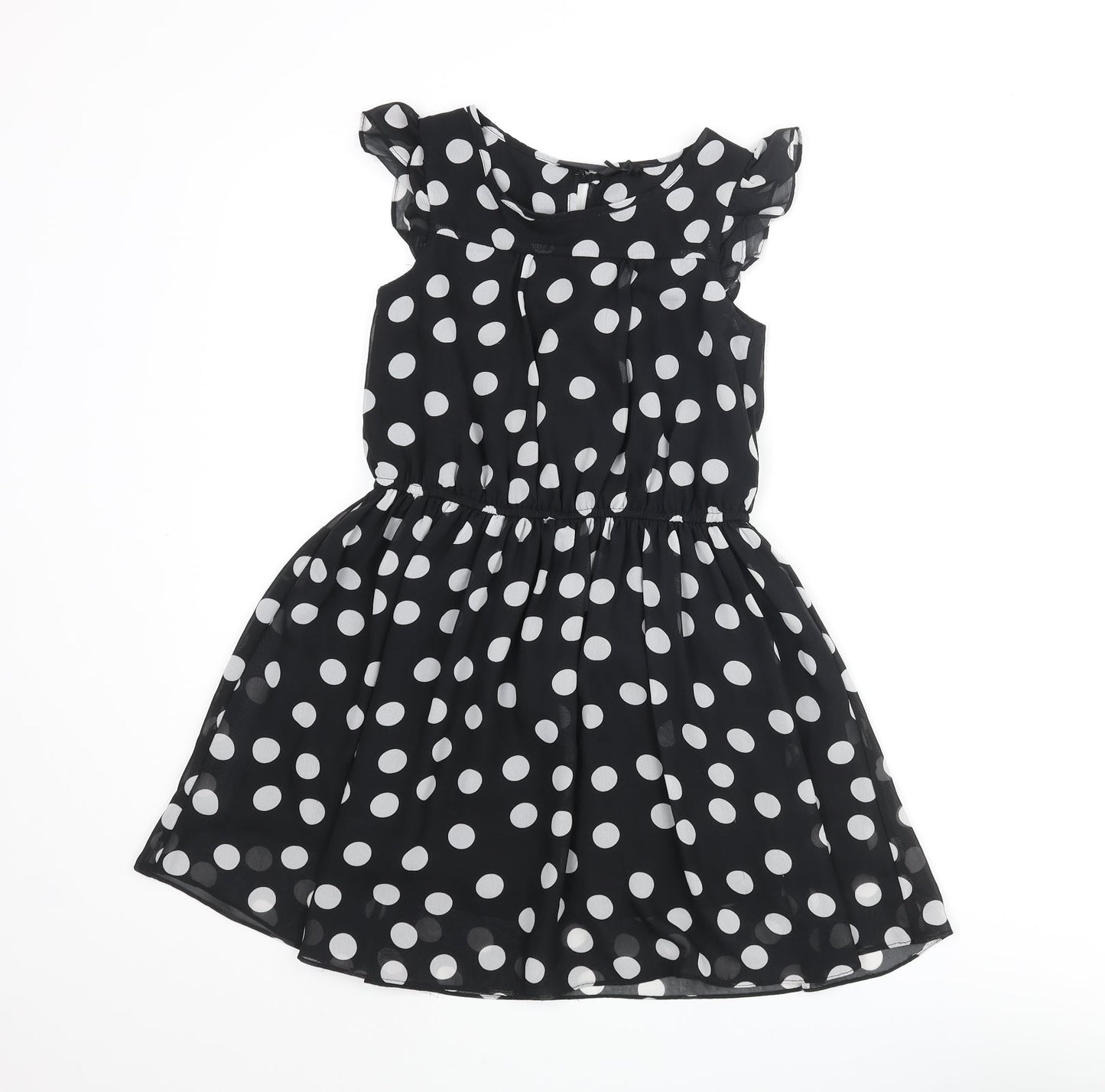 NEXT Womens Black Polka Dot Polyester Fit & Flare Size 8 Scoop Neck Button