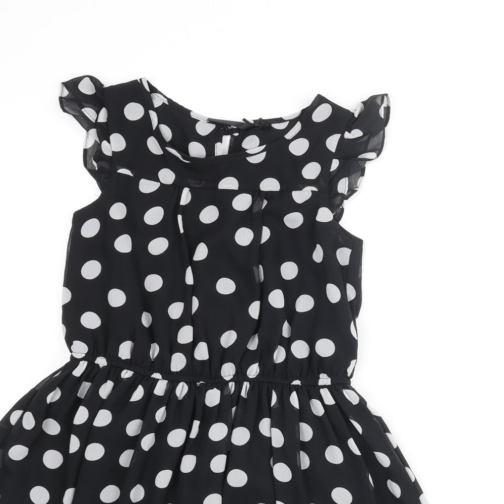 NEXT Womens Black Polka Dot Polyester Fit & Flare Size 8 Scoop Neck Button