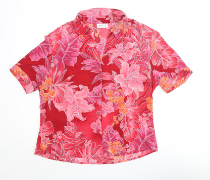 Basler Womens Pink Floral Polyester Basic Blouse Size 12 Collared