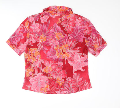 Basler Womens Pink Floral Polyester Basic Blouse Size 12 Collared