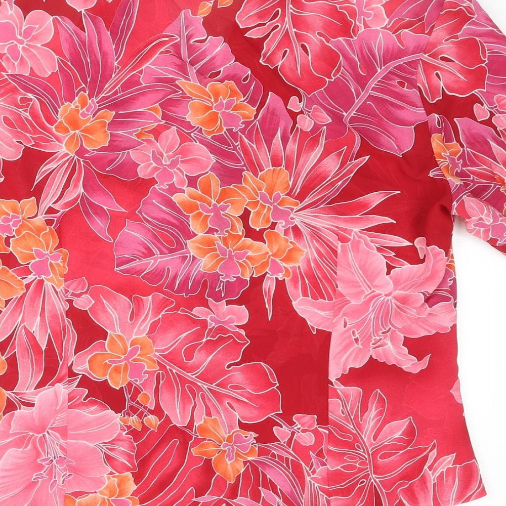 Basler Womens Pink Floral Polyester Basic Blouse Size 12 Collared