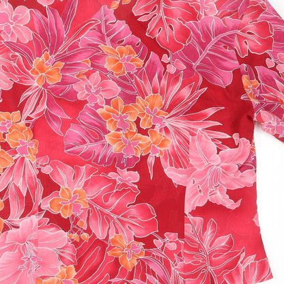 Basler Womens Pink Floral Polyester Basic Blouse Size 12 Collared