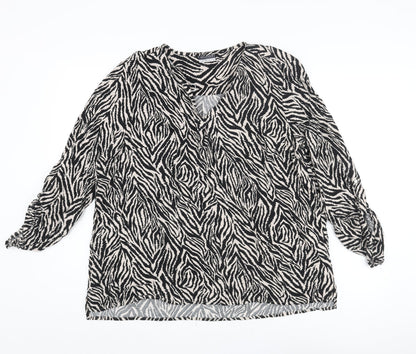 Beloved Womens Black Animal Print Viscose Basic Blouse Size 18 V-Neck - Tiger Print