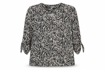 Beloved Womens Black Animal Print Viscose Basic Blouse Size 18 V-Neck - Tiger Print