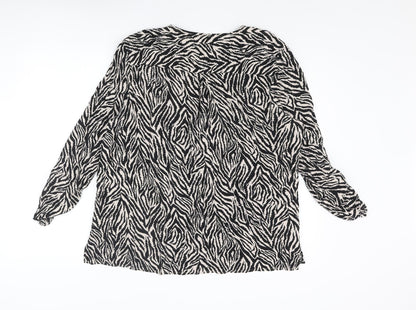 Beloved Womens Black Animal Print Viscose Basic Blouse Size 18 V-Neck - Tiger Print