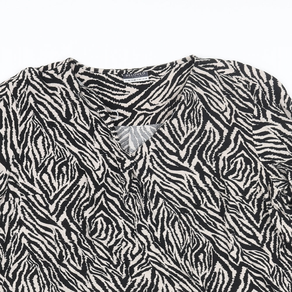 Beloved Womens Black Animal Print Viscose Basic Blouse Size 18 V-Neck - Tiger Print
