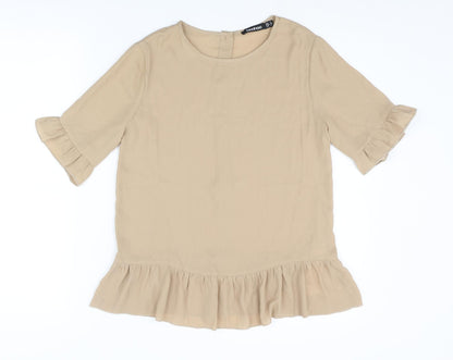 Boohoo Womens Beige Polyester Basic Blouse Size 8 Round Neck - Fill