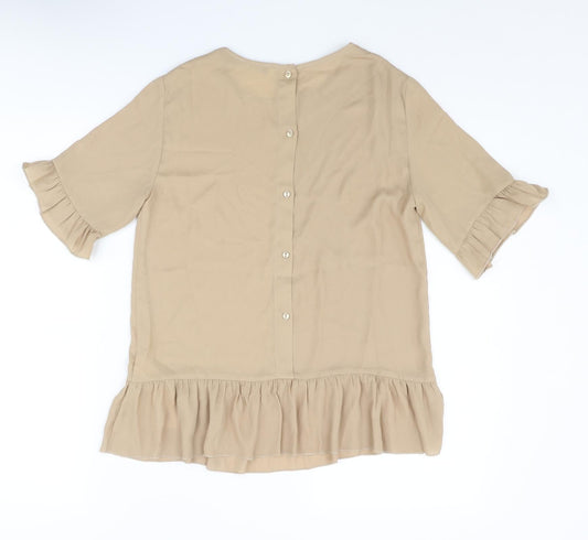 Boohoo Womens Beige Polyester Basic Blouse Size 8 Round Neck - Fill