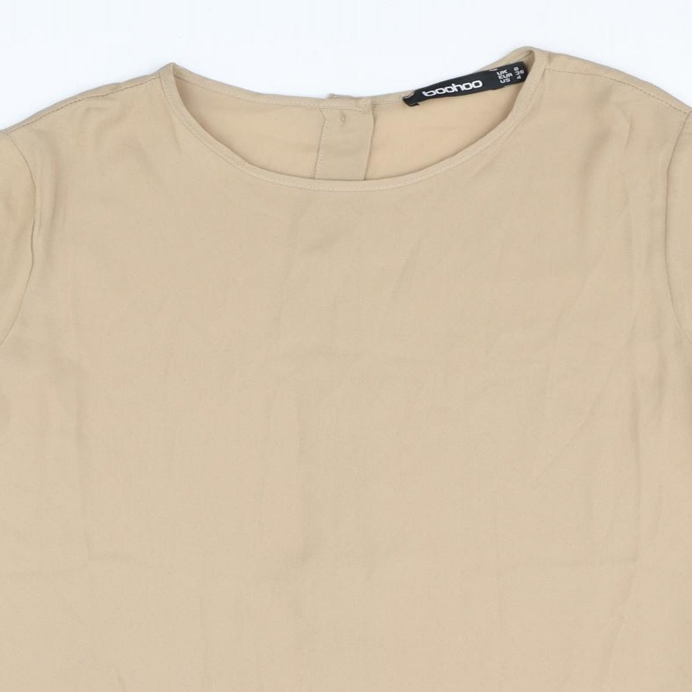 Boohoo Womens Beige Polyester Basic Blouse Size 8 Round Neck - Fill
