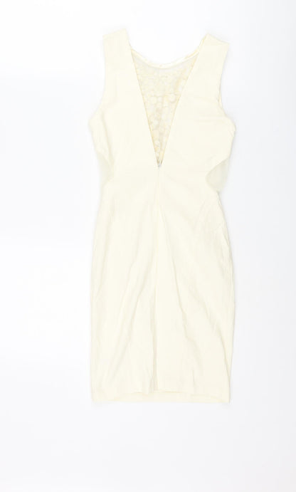 Miss Selfridge Womens Ivory Viscose Bodycon Size 4 Round Neck Zip - Rhinestone