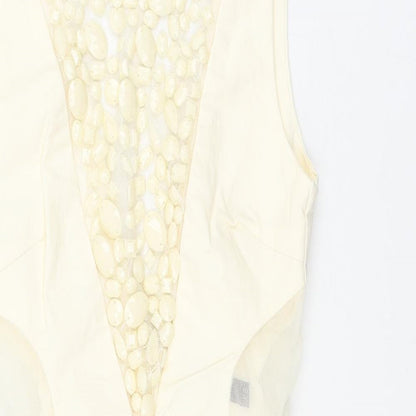 Miss Selfridge Womens Ivory Viscose Bodycon Size 4 Round Neck Zip - Rhinestone