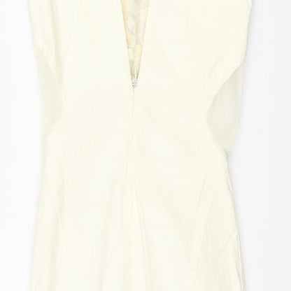 Miss Selfridge Womens Ivory Viscose Bodycon Size 4 Round Neck Zip - Rhinestone