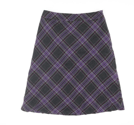 EAST Womens Multicoloured Check Cotton A-Line Skirt Size 12 Zip
