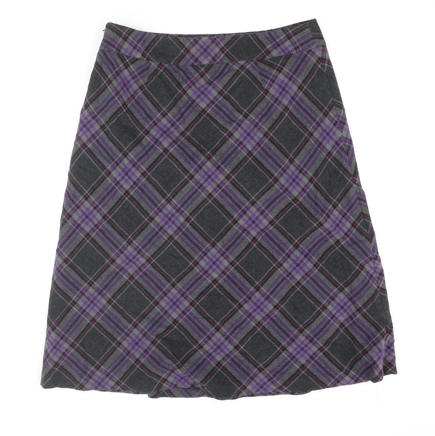 EAST Womens Multicoloured Check Cotton A-Line Skirt Size 12 Zip