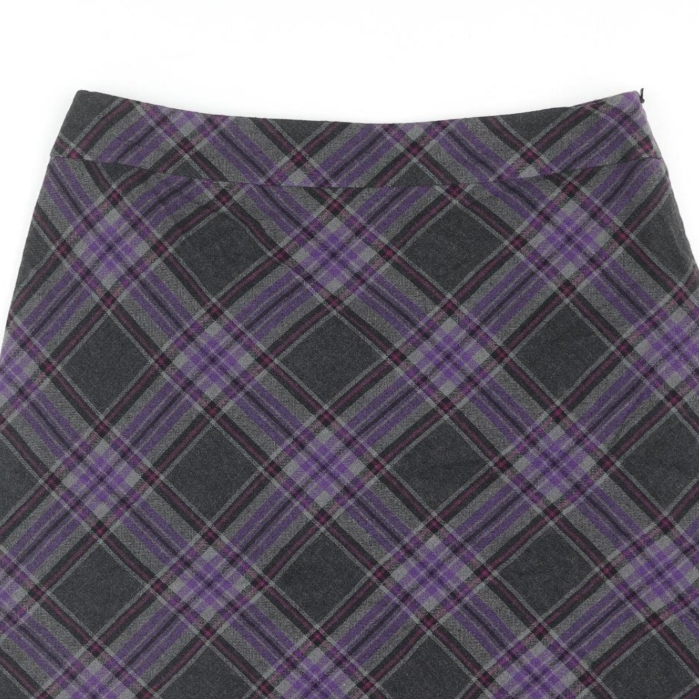 EAST Womens Multicoloured Check Cotton A-Line Skirt Size 12 Zip