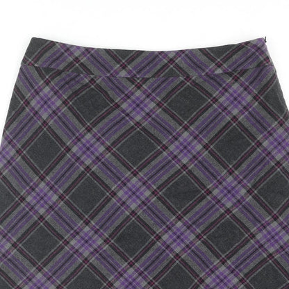EAST Womens Multicoloured Check Cotton A-Line Skirt Size 12 Zip