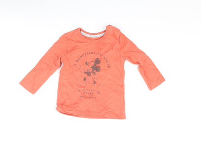Disney Baby Orange Cotton Basic T-Shirt Size 3-6 Months Crew Neck Snap - Mickey Mouse 1928