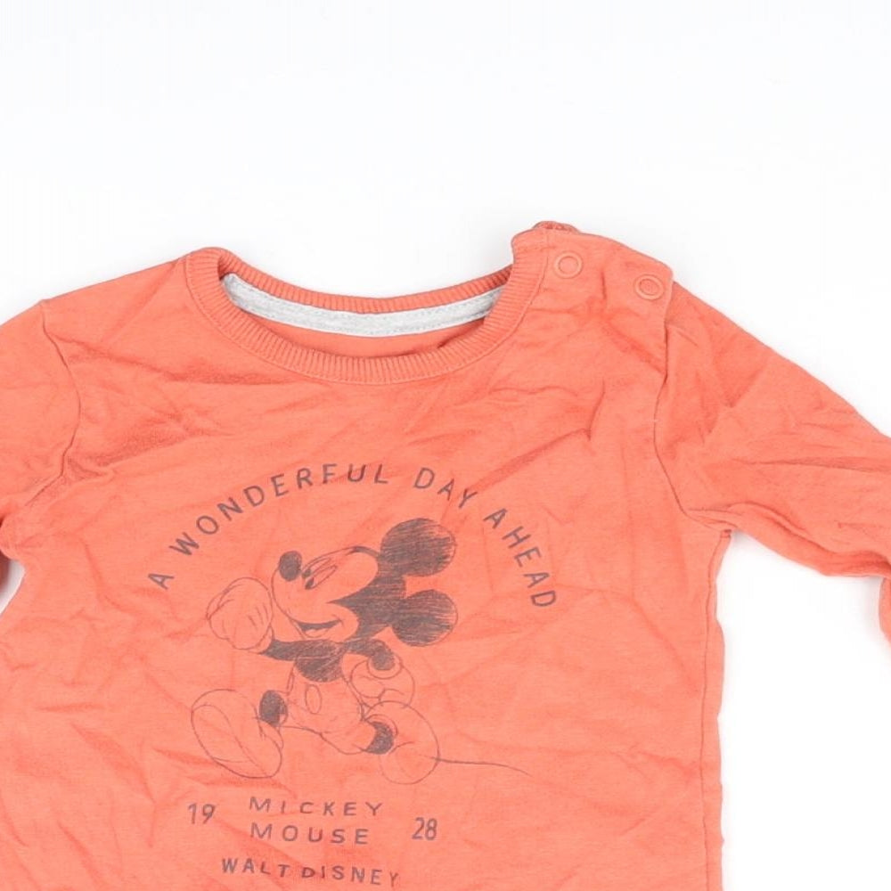 Disney Baby Orange Cotton Basic T-Shirt Size 3-6 Months Crew Neck Snap - Mickey Mouse 1928