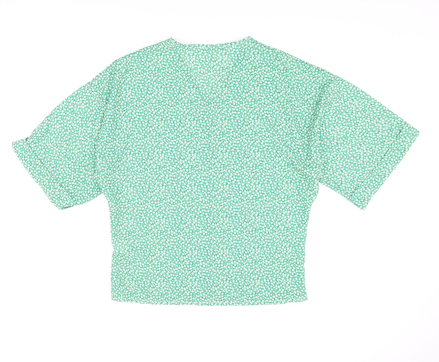 Boohoo Womens Green Floral Polyester Basic Blouse Size 6 V-Neck - Batwing