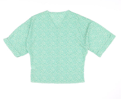 Boohoo Womens Green Floral Polyester Basic Blouse Size 6 V-Neck - Batwing