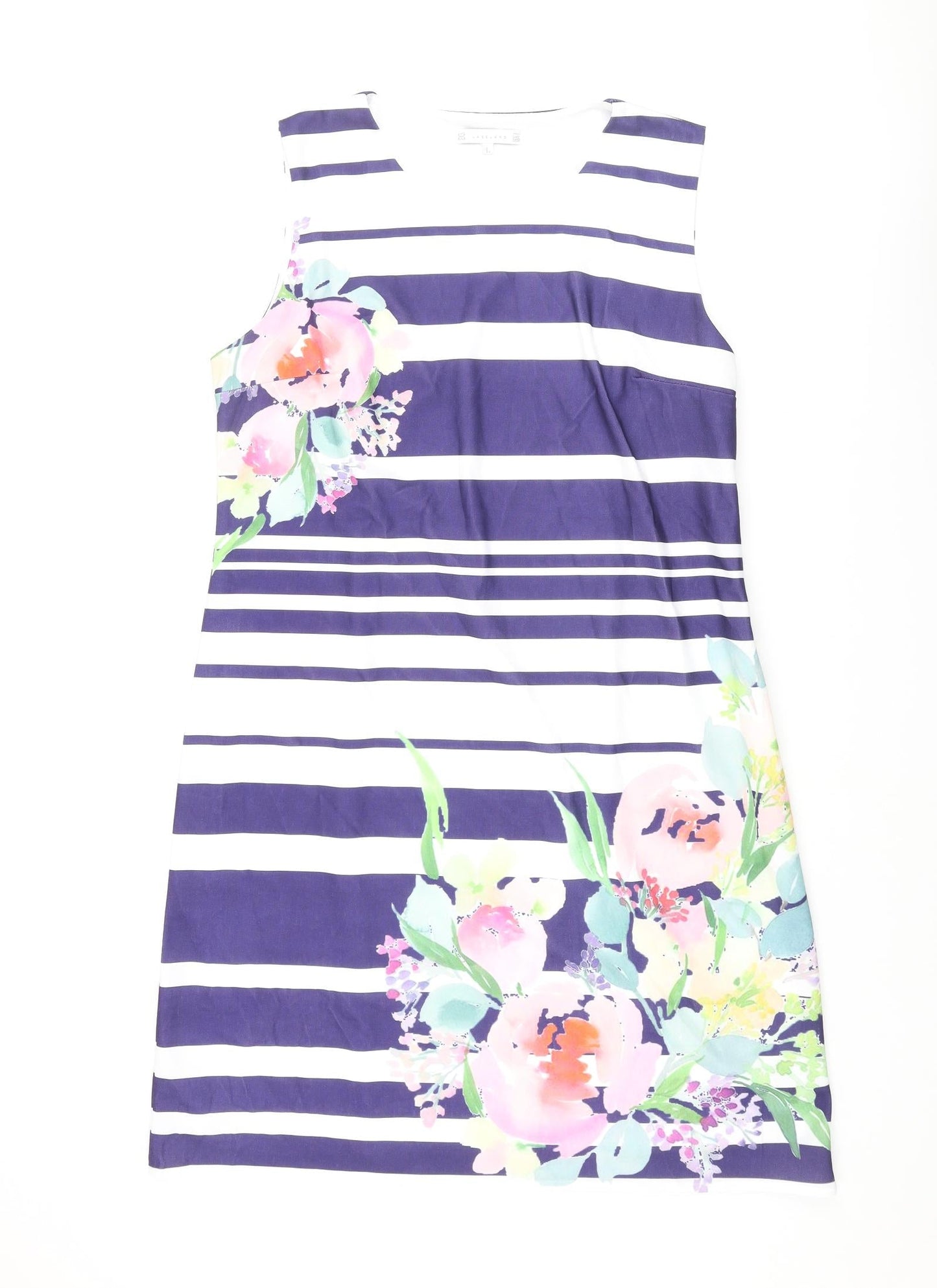 Lakeland Womens Blue Striped Polyester Shift Size L Round Neck Pullover - Floral Print