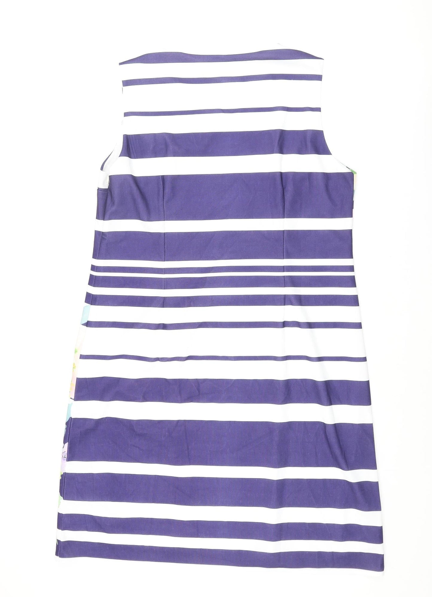 Lakeland Womens Blue Striped Polyester Shift Size L Round Neck Pullover - Floral Print