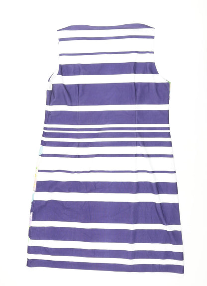 Lakeland Womens Blue Striped Polyester Shift Size L Round Neck Pullover - Floral Print