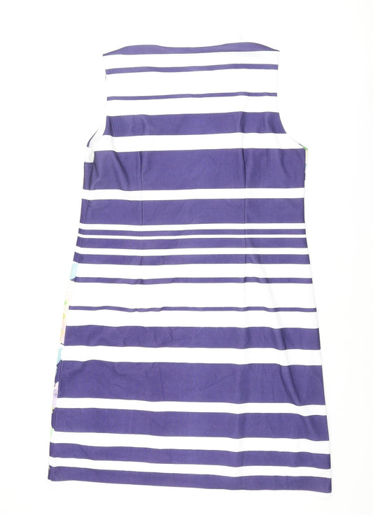 Lakeland Womens Blue Striped Polyester Shift Size L Round Neck Pullover - Floral Print