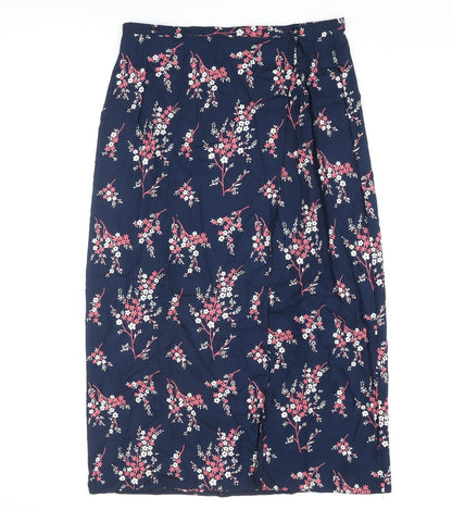 Benhannah Womens Blue Floral Polyester Wrap Skirt Size 16 Button