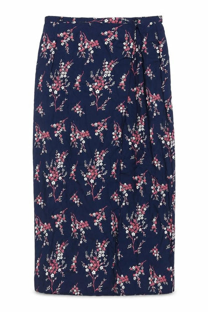 Benhannah Womens Blue Floral Polyester Wrap Skirt Size 16 Button