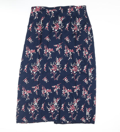 Benhannah Womens Blue Floral Polyester Wrap Skirt Size 16 Button