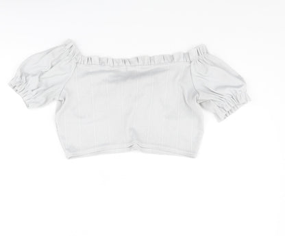 Boohoo Womens Grey Polyester Cropped Blouse Size 14 Boat Neck - Frill