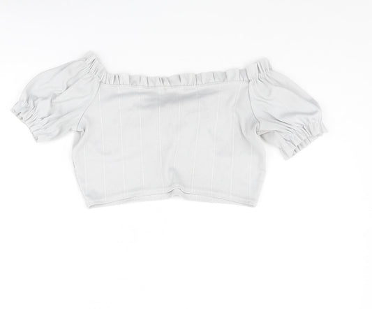 Boohoo Womens Grey Polyester Cropped Blouse Size 14 Boat Neck - Frill